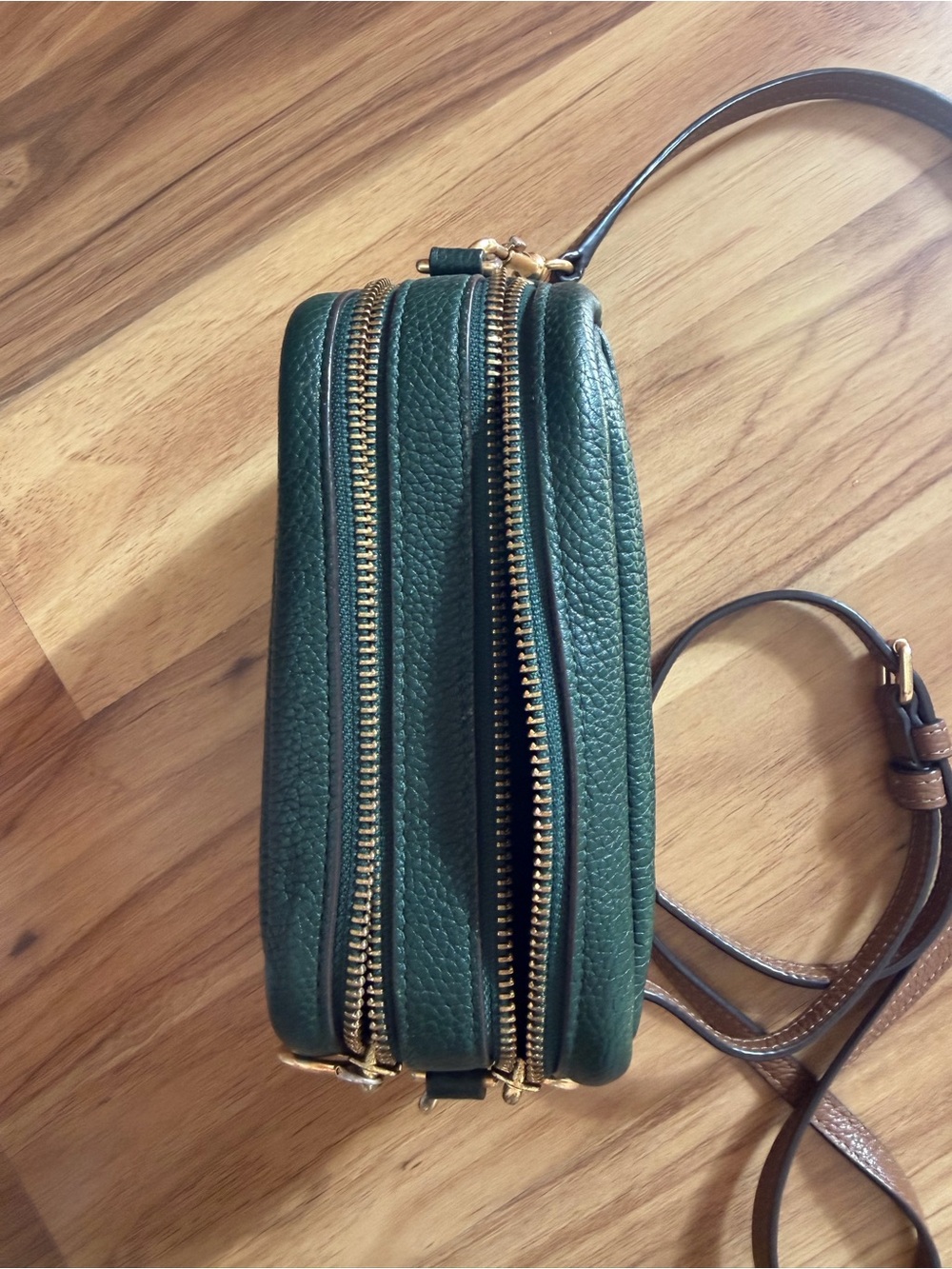 Tory Burch Perry Bombe Mini Leather Crossbody in Pine Tree and Gold - Picture 4 of 6